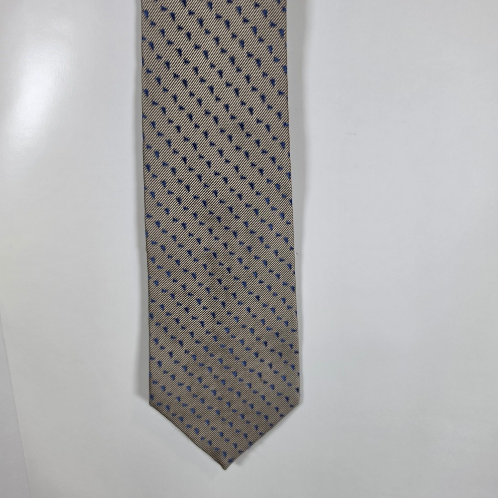 Charvet Place Vendome‎ Mens Silk Tie Tan Blue Geometric Pattern Made in France